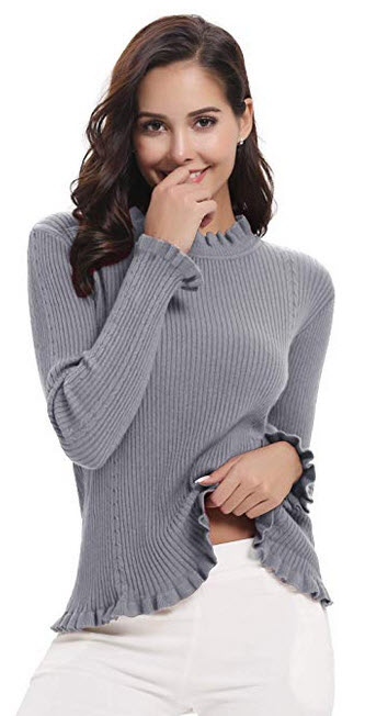Abollria Womens Long Sleeve Lightweight Turtleneck Top Pullover Sweater A-gray