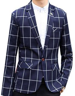 Acquaa Men’s Casual Plaid One Button Blazer Suit Jacket.