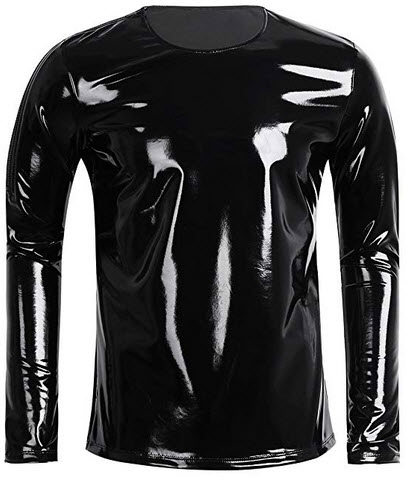 Agoky Men’s PVC Leather Wet Look Long Sleeve T-Shirt Clubwear Jacket Shirts Blouse