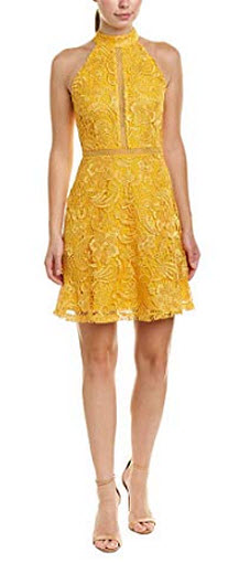 Alexia Admor Womens Mock Neck Fit & Flare Lace Dress, gold