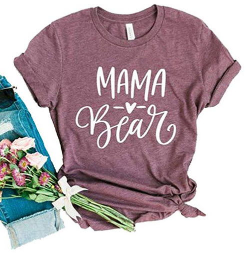 ALLTB Mama Bear Shirt Short Sleeve Womens Cute Heart Print Graphics Tees Lady Summer Casual Tops red