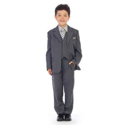 Angels Garment Little Boys Gray Pinstripe Jacket Pants Vest Shirt Tie Suit 2-7