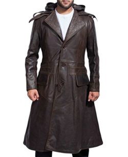 Assassin Real Leather Jacket Brown Long Trench Hoodie Coat Jacket