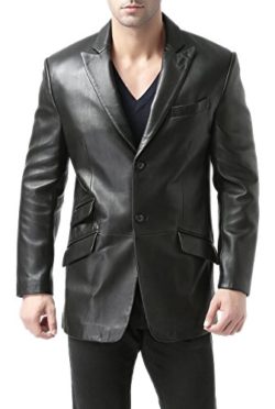 BGSD Men’s “Noah” Peaked-Lapel Lambskin Leather Blazer (Regular Tall & Short)