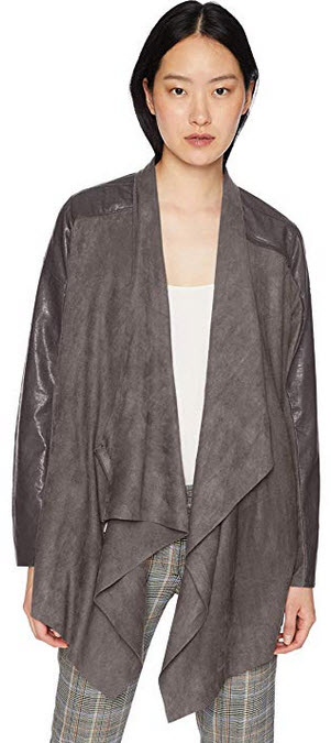 BLANKNYC] Women’s Faux Suede Drape Front Jacket Outerwear stone aged