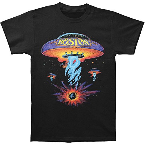 Boston Rock Band Classic Spaceship Distressed Black T-Shirt, Large by FEA