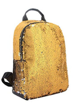 Candice Unisex Shiny Sequin Shoulder Bag Satchel Backpack School Bag(Gold)