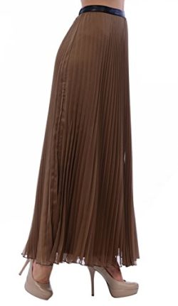 Carapace Womens Pleated Maxi-Skirts With Imitation Leather Waist Band