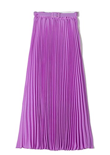 CBTLVSN Women’s Casual High Waist Solid Color Chiffon Pleated A-Line Maxi Long Skirt