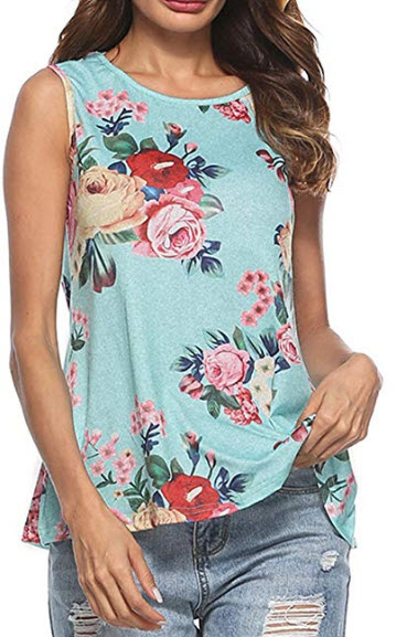CEASIKERY Women’s Summer Floral Flare Tank Tops Sleeveless Solid Shirt