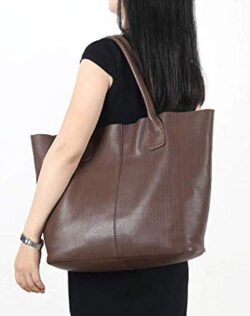 CHERRY CHICK Women’s Large Soft Genuine Cowhide Tote Bag Shoulder Bag Big Purse (Coffee-8067)