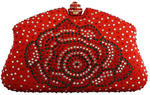 Chicastic Women Multi Color Rhinestone Clutches Evening Bags Handbags Wedding Clutch Purse, red