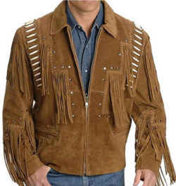 Classyak Men Western Leather Jacket Brown with Bones on Front and Back