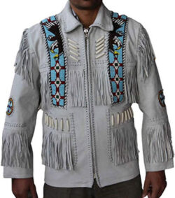 Classyak Western Leather Jacket Off-White, Quality Suede Leather, Xs-5xl