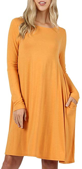 ClothingAve. Womens Rayon Round Neck Mid Length Tunic Dress Featuring Side Pockets