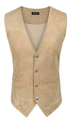 COOFANDY Men’s Suede Leather Suit Vest Casual Western Vest Jacket Slim Fit Vest Waistcoat
