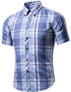 DOKKIA Men’s Summer Casual Plaid Checkered Button Down Short Sleeve Shirts