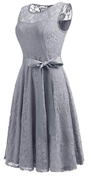 Dressystar Womens Floral Lace Dress Short Bridesmaid Dresses with Sheer Neckline grey