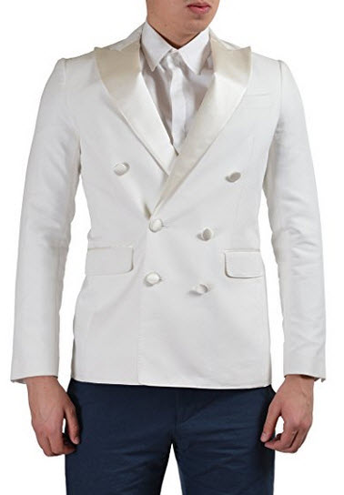 Dsquared2 Silk Wool Cream White Double Breasted Tuxedo Men’s Blazer US 38 IT 48.