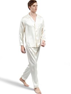 ElleSilk Men’s Silk Pajama Set, Pure Mulberry Silk Sleepwear, Machine Washable