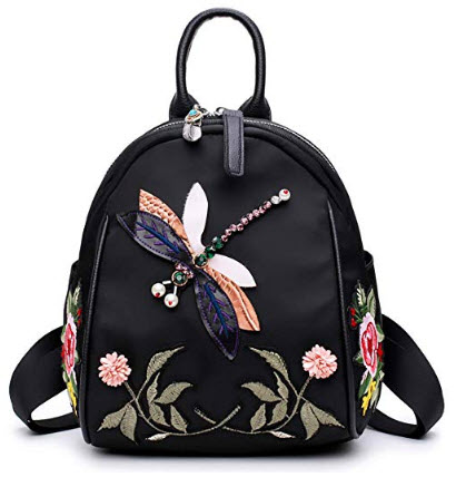 Fashion Oxford Shoulder Bag Hand Embroidery Dragonfly Rucksack Women Girls Backpack