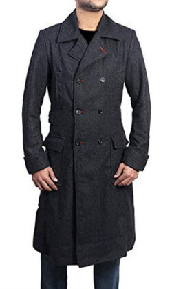 Fashionistz Gray Trench Coat Men Long-Chracoal Gray Wool Coat