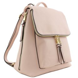 Faux Leather Zip Flapover Backpack