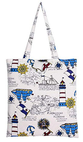 Flowertree Women’s Cotton Lighthouse Print Canvas Tote Shopping Bag