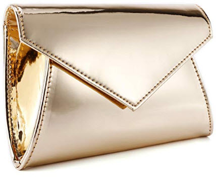 Fraulein38 Shimmery Metallic PU Leather Sparkling Flap Prom Clutch Purse gold