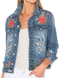 Frozac New Spring Autumn Women’s Flower Embroidered Denim Jacket blue