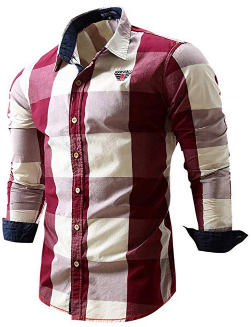 FRTCV Button Down Shirts for Men Mens Slim Fit Casual Business Dress Shirts red