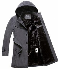Generic Men’s Winter Fleece Lined Hooded Trench Coat