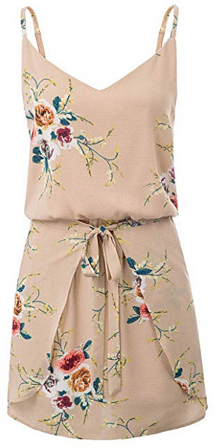 GRACE KARIN Women Floral Print Dress Spaghetti Strap V Neck Mini Dress CLAF0075, flesh pink