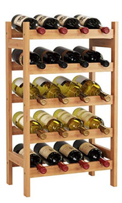 HOMECHO 20 Bamboo Wine Display Bottles Storage Rack Free Standing with 5-Tier Shelf Wobble-Free  ...