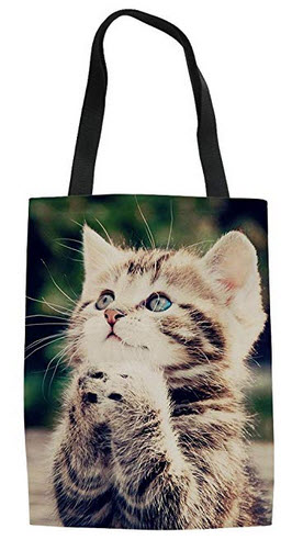 HUGS IDEA Women Girl Linen Tote Shoulder Bag Animal Pattern Handbag kitten