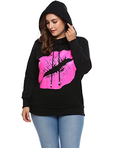 IN’VOLAND Involand Women Plus Size Pullover Hoodie Sweatshirt Classic Lips Print Tops With ...