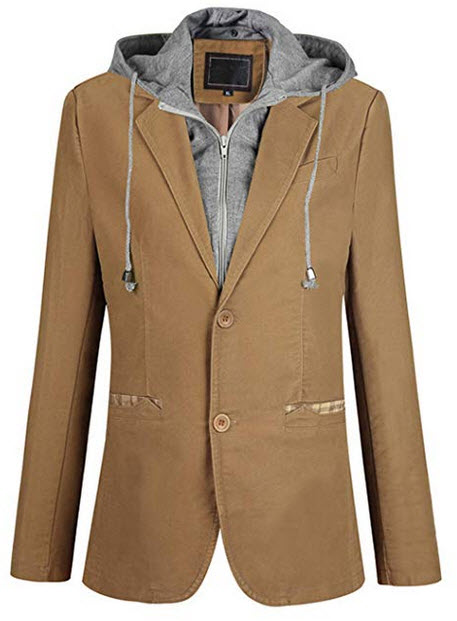 Itemnew Man’s Stylish Detachable Hooded Slim 2 Button Casual Blazer Jacket khaki