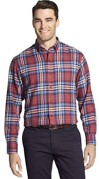 IZOD Men’s Slim Fit Flannel Button Down Long Sleeve Soft Touch Shirt plaid biking red