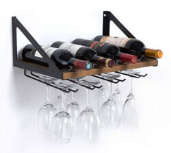 JackCubeDesign MK478A – Wall Mount Wine Rack with Glass Holder (Wood)