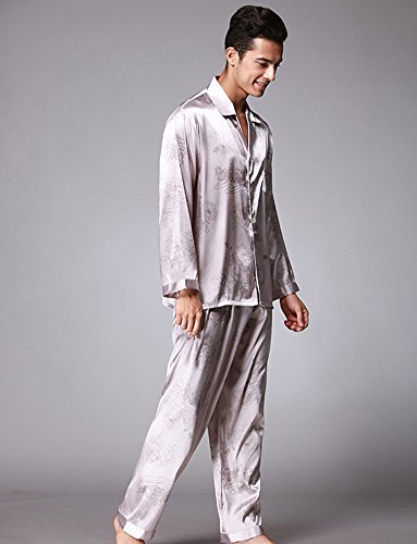 Jepaja Men’s Stylish Comfort Silk Long Sleeve Pajama Pj Set