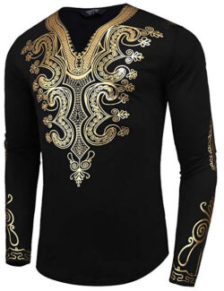 JINIDU Men’s African Dashiki Shirt Metallic Floral Printed Tops Blouse pat1