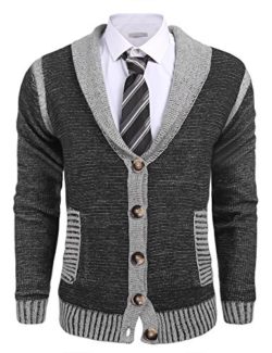 JINIDU Men’s Slim Fit Shawl Collar Long Sleeve Knitted Jacket Cardigans Sweater