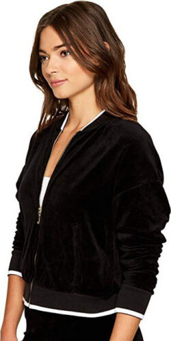 Juicy Couture Womens Velour Ruched Sleeve Jacket pitch black