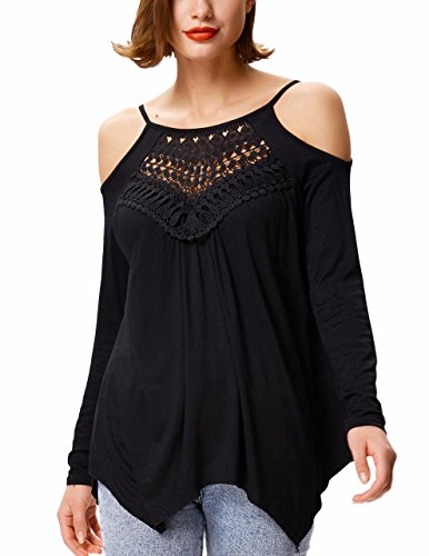 Kate Kasin Women’s Casual Cold Shoulder Lace Tunic Top