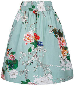 Kate Kasin Women’s Vintage Retro Floral Print Elastic Waist A-Line Skirt, floral 2