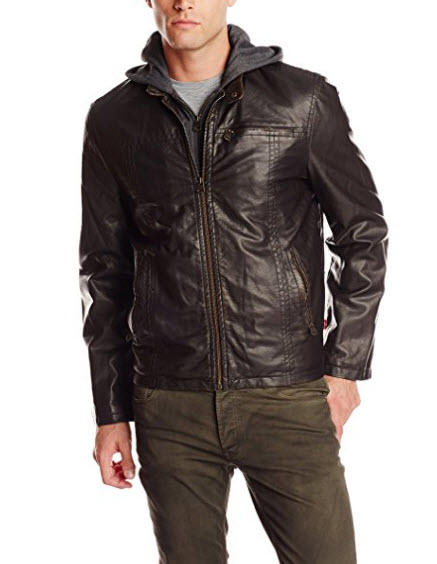 Levi’s Men’s Big & Tall Faux-Leather Hoodie Racer Jacket.