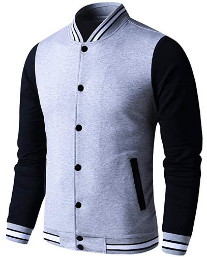 LTIFONE Mens Lightweight Varsity Jacket Button Down Baseball College Letterman Jacket gray