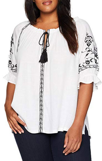 Lucky Brand Women’s Size Plus Embroidered Peasant Top, white