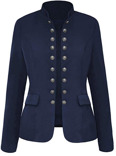 luvamia Women’s Open Front Long Sleeves Work Blazer Casual Buttons Jacket Suit navy blue