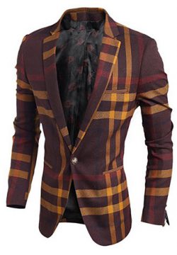 Mada Men’s Stylish Slim Fit Tartan Jacket Coat Casual Suit Jacket